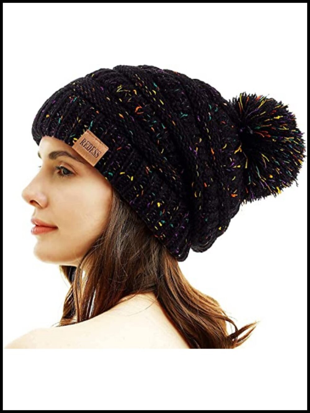 Fleece Lined Pom Pom Beanie Warm Winter Hat Women
